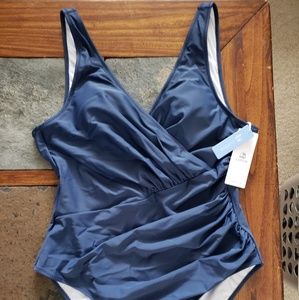 Cupshe Ruched Solid Navy One Piece Size XXL